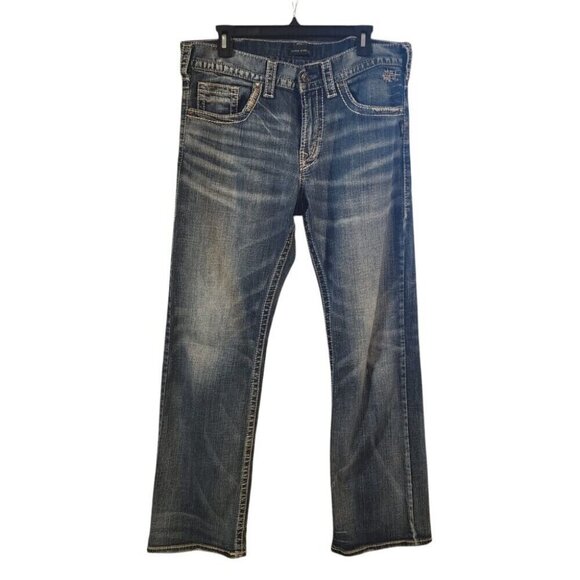 Silver Jeans Co Zac Men's Blue Relaxed Fit Straight Leg Washed Jeans Sz W33 L34 - Picture 2 of 10